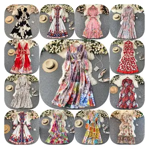 Vintage gentle wind floral dress female standing collar long skirt foreign air age French first love dress