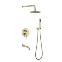 Robinet de salle de bain encastré en acier inoxydable, ensemble de douche mural avec pommeau de douche pluie en nickel brossé et tête de douche céramique douce