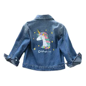 Mantel Denim anak perempuan, mantel Denim anak perempuan, jaket bordir Unicorn musim semi, merek baru