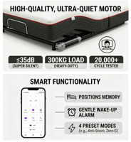 Matelas intelligent en soie glacée respirante certifié Oeko-Tex avec moteur Okin et adaptation du sommeil par IA, sommeil profond sans bruit pour toute la famille