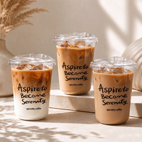 Gobelets à café en plastique PET transparents à paroi simple en forme de U, imprimés sur mesure, jetables, avec couvercles, pour boissons froides à emporter