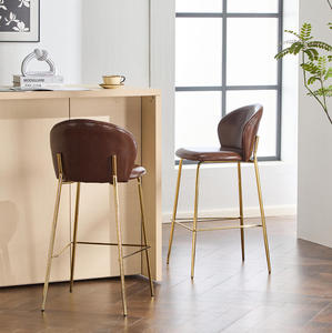 Luxury Modern Steel <b>Bar</b> Chair with Leather Backrest Adjustable High Foot Stool for Kitchen Counter Dining Chair Set of 2 - Product Image 2