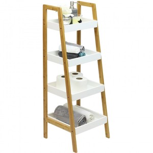 Low MOQ Wholesale 4 Tier Bamboo <strong>Ladder</strong> Storage <strong>Corner</strong> Bedside <strong>Shelf</strong> Standing Type Modern Design - Product Image 2