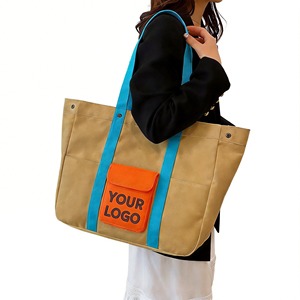 Low Moq Custom Quality Color Block Heavy Duty Oversized Multi-Functional Foldable High Practicality <b>Canvas</b> <b>Tote</b> Bag - Product Image 1