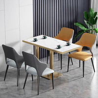 Ensemble de table de restaurant moderne personnalisé avec plateau en pierre et base en métal, chaises de salle à manger en marbre naturel pour usage commercial