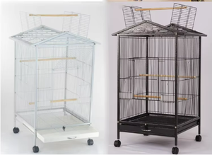 Jaula de lujo para loros, diseño de Villa de hierro con recubrimiento de polvo negro con comederos de acero inoxidable, soporte para juegos para guacamayos, cacatúas - Product Image 4