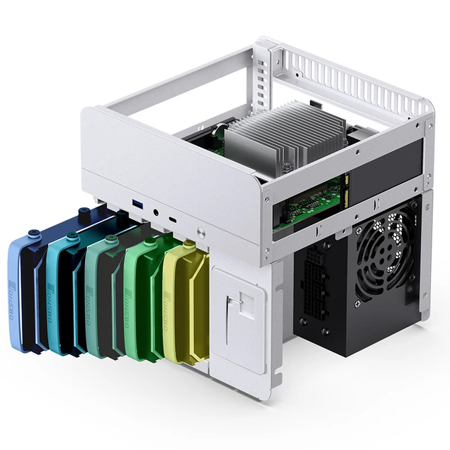 Jons-Bo N2 Home 5 HDD Slot Mini NAS Case PC ITX Nas Aluminum Mini NAS Bays 5-Disk HDD Hot Swappable with Built-in 12cm Fan