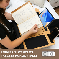 Table de bureau portable pliable en bambou avec support d'écran réglable et coussin inclinable pour usage domestique ou au bureau