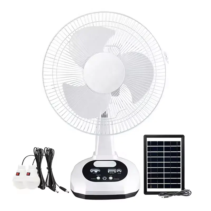 Ac 12v Dc Rechargeable 12 Inch Solar Charging Power Table Fan With Solar Panel And Led Bulb Lights Usb Ports For Home Office