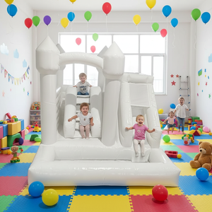 บ้านลมเป่าลมพีวีซีสีขาวขนาด 0.55 มม. บ้านเด้งดึ๋งสำหรับงานแต่งงาน บ้านลมเป่าลมสีขาวสำหรับเด็ก พร้อมโลโก้สีตามสั่ง - Product Image 4