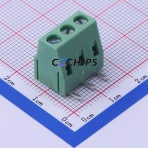 DB128R-5.0-3P-GN-S Screw Terminal Block Bent Lead Through Hole,P=5mm Connector 1x3P 5mm Green Right Angle Insert - Product Image 1