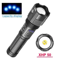 Leistungs starke LED-Taschenlampe USB Wiederauf ladbare Taschenlampe XHP50 Wasserdicht 5 Modi Zoombare Batterie Taschenlampe Für Camping Jagd