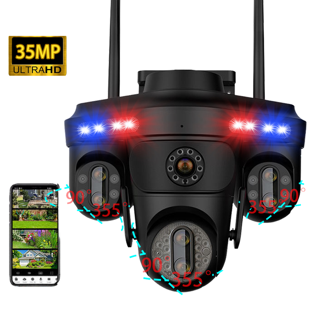 35MP 7 Lens 4 Screen WiFi IP CCTV Security Camera 30X Optical Zoom 3PTZ Two-Way Audio IP66 Outdoor with CMOS Sensor