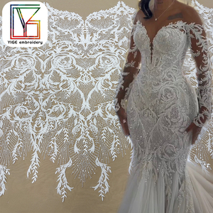 Tessuto in Pizzo Africano di Lusso con Perline e Ricami in Tulle, Tessuto Bianco con Paillettes e Perline Pesanti <span class=keywords><strong>per</strong></span> <span class=keywords><strong>Abiti</strong></span> <span class=keywords><strong>da</strong></span> <span class=keywords><strong>Sposa</strong></span> - Product Image 1