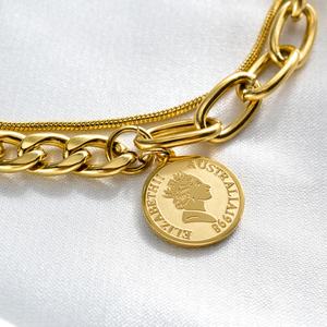 Nouveau design de bijoux en acier inoxydable 304/316L plaqué or 14 carats avec zircon, pendentif Reine britannique, breloque, bracelet jonc pour femme, lettre - Product Image 2