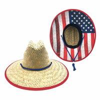 Chapeau de pêche pour hommes, bonnet de plage naturel, en paille, surf, drapeau américain et usagé