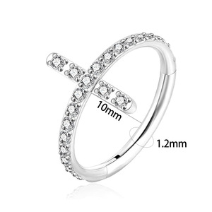 Anneau de nez en acier titane 316L avec incrustation de croix en zircon, boucle d'oreille ouverte/fermée, piercing de cartilage d'oreille, bijou cadeau - Product Image 2