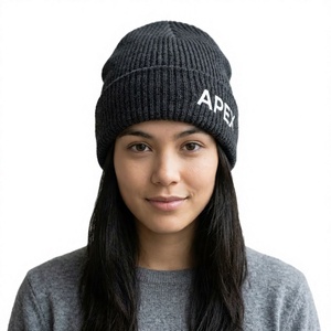 Gorro de Punto Negro para Hombre, Gorro de Invierno con Puño, Unisex, Estilo Urbano, Gorro Tipo Skull, Logotipo Personalizado, Accesorio de Moda al por Mayor - Product Image 1