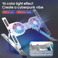 Première mondiale Portable pliable LED RGB ventilateur 7 niveaux réglable en aluminium support pour ordinateur portable coussin de refroidissement pour ordinateur portable avec ventilateur de refroidissement