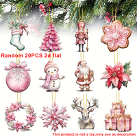 12 Pièces de Décoration Murale en Bois Rose, Père Noël, Bonhomme de Neige, Renne, Casse-Noisette, Flocon de Neige, Chaussette, Boîte Cadeau, Guirlande, Boule de Noël, Décoration d'Arbre