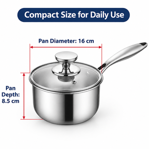 Cacerola de Acero Inoxidable de 3 Capas de 16 cm con Tapa de Vidrio, Olla Pequeña Multicapa para Leche y Sopa, Apta para Cocina de Gas e Inducción - Product Image 2