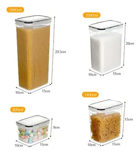 Contenants de stockage alimentaire hermétiques, rectangulaires, en plastique PP, empilables, organisateurs de cuisine pour céréales, collations, bonbons, design minimaliste - Product Image 6