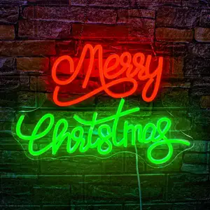חג שמח LED ניאון שלט ירוק אדום מכתב לעמעום עיצוב קיר חדר שינה חג המולד רקע חלון מסיבה תפאורה