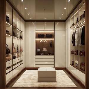 Armario de Madera Moderno de Lujo en Forma de U con Iluminación, Guardarropa Abierto y Almacenamiento de Ropa Multinivel para Dormitorio - Product Image 2