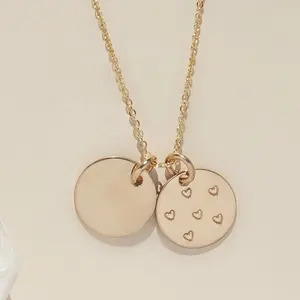 925 Sterling Silver 14K/18K Gold Plated Vermeil Fashion Jewelry Personalized Engravable Blanks Two Coin Charm Pendant Necklace