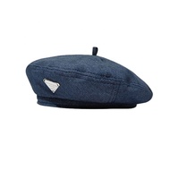 Boina vaquera azul para mujer, sombrero de boina de algodón, gorro de algodón para artista francés