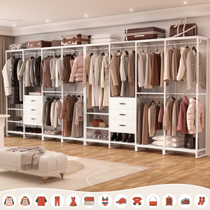 <span class=keywords><strong>Armoire</strong></span> d'angle autoportante en bois robuste de grande taille en forme de L avec 3 tiroirs, design moderne pour chambre à coucher - Product Image 3