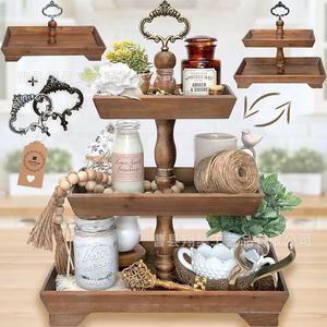 Wooden Storage Rack 3-Tier <b>Desktop</b> <b>Organizer</b> Solid Wood Multi-Functional Display Stand <b>For</b> Home Decor Food Serving - Product Image 1