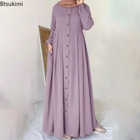Nouvelles robes musulmanes pour femmes, Abaya Dubaï, Turquie, Hijab, robe maxi, robe longue à manches longues, robe boutonnée, vêtements islamiques, Kaftan Femme