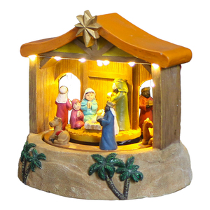 Jouet musical <span class=keywords><strong>de</strong></span> la Nativité <span class=keywords><strong>de</strong></span> Jésus en résine décorative pour la maison <span class=keywords><strong>de</strong></span> <span class=keywords><strong>Noël</strong></span> personnalisé avec musique, ensemble <span class=keywords><strong>de</strong></span> la Nativité avec lumière LED et figurines mobiles - Product Image 1