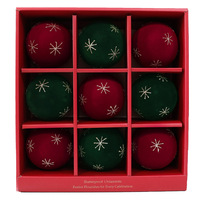 Adornos Navideños de Terciopelo, 9 Piezas, Bolas Colgantes con Estampado de Copos de Nieve, Juego en Caja de Regalo para Decoración de Árboles de Navidad
