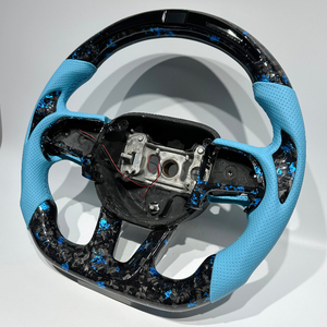 Volante Sportivo in Fibra di Carbonio Azzurra Forgiato a Mano Personalizzato con LED e Rivestimento in Pelle per <span class=keywords><strong>Dodge</strong></span> SRT Challenger <span class=keywords><strong>Charger</strong></span> Hellcat - Product Image 4