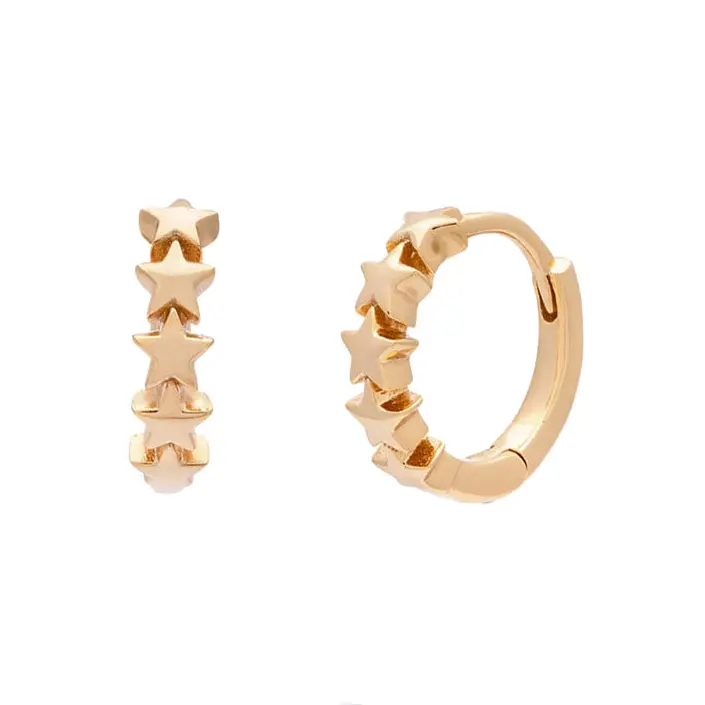 Factory Wholesale Women Fashion Jewelry Gold Plated 925 Sterling Silver Star Hoop Huggie Earrings