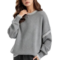 Nouveau pull décontracté ample à col rond et coutures contrastées, style coréen, pour femme, collection automne/hiver 2026