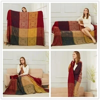 Plaid réversible en chenille jacquard floral bohème Dulcis Europe, motif hippie, 100 % polyester, doux pour chaise et canapé