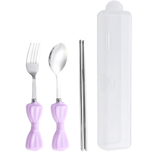 ชุดช้อนส้อมตะเกียบสแตนเลสแบบพกพาสำหรับเดินทาง พร้อมด้ามจับลายเซรามิก - Product Image 5