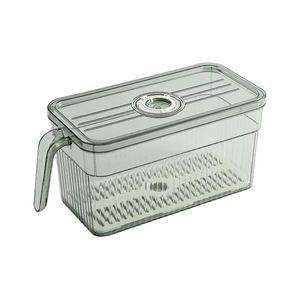 3L Injection-Molded PET <b>Plastic</b> Modern Green Kitchen Refrigerator Organizer Storage Container Drawer Crisper <b>Box</b> Handle - Product Image 1