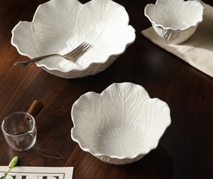 Bol profond en céramique blanc pur, motif chou en relief, vaisselle créative, pour fruits, légumes, salades, yaourts, flocons d'avoine et <span class=keywords><strong>soupes</strong></span> - Product Image 6
