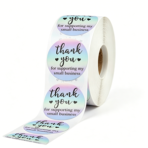 Etiquetas Adhesivas Personalizadas con Láser Iridiscente, Rollo de Etiquetas Redondas Impermeables para Empaquetar Regalos de Pequeñas Empresas - Product Image 1