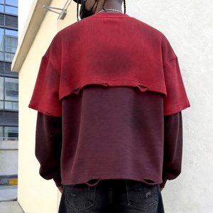 เสื้อยืดคอตตอนวินเทจแบบขายส่ง ทรงวอฟเฟิล ลุคทำสีซีดแบบย้อนยุค เสื้อยืดครอปพิมพ์ลายตามสั่ง เสื้อแขนยาวสองชั้นสำหรับผู้ชาย - Product Image 2