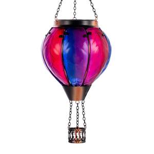 Lanterna <span class=keywords><strong>solare</strong></span> di vetro impermeabile con fiamma tremolante e fonte di luce a LED per <span class=keywords><strong>giardino</strong></span> appesa Design ispirato a mongolfiera - Product Image 2