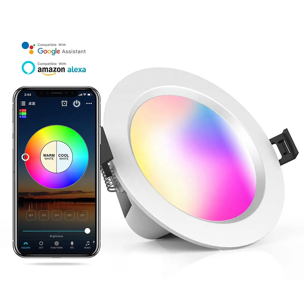 RGB LEDスポットライト5W9W15W調光可能CCT変更LEDスマート埋め込み式ダウンライト、BTメッシュHaoDengアプリコントロール付き