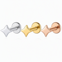 S925 sterling silver four-corner star stud earrings, Minimalist style and fashionable, internal threaded cartilage hole design