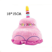 Belle peluche chien jouet gâteau d'anniversaire grinçant peluche chien jouet rose/bleu Polyester en gros