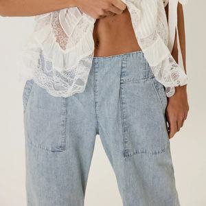 Jean baggy décontracté bleu vintage taille haute pour femme 2025 avec poches surdimensionnées et boutons décoratifs - Product Image 6