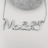 Collar con nombre de ratón de dibujos animados de acero inoxidable con inicial delicada para mujer 316L chapado en oro de 18 quilates con muestra gratis